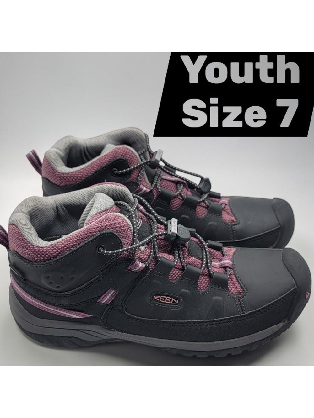 KEEN Targhee Mid Waterproof Hiking Boots 1020131 Youth Sz 7 Wm 8 Raven Tulipwood